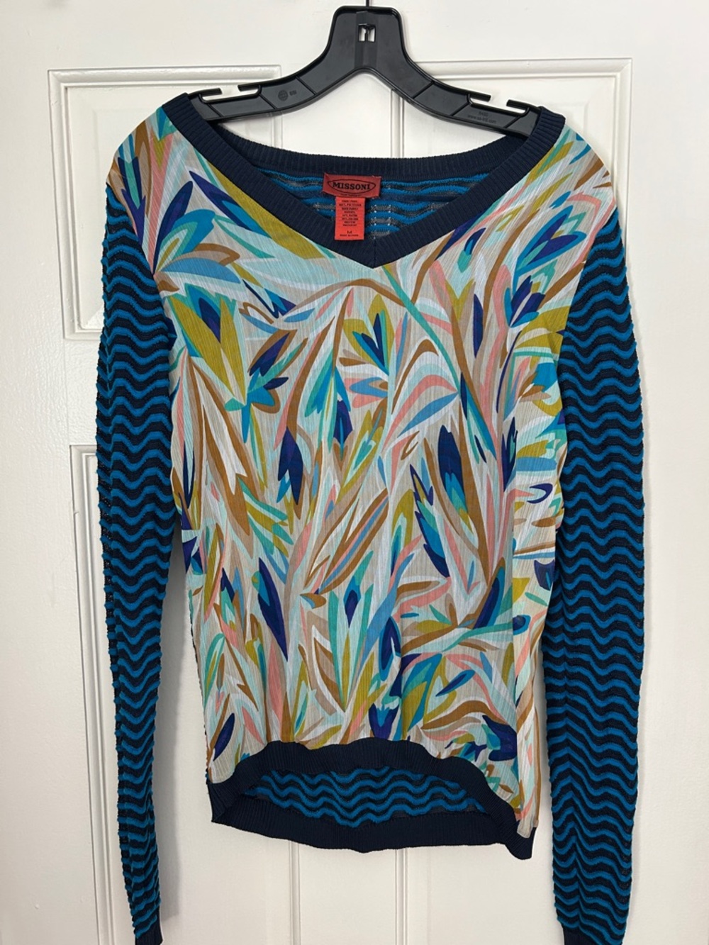 Missoni for Target Multicolor V-Neck Long Sleeve Knit Top - Blue, Teal, Yellow